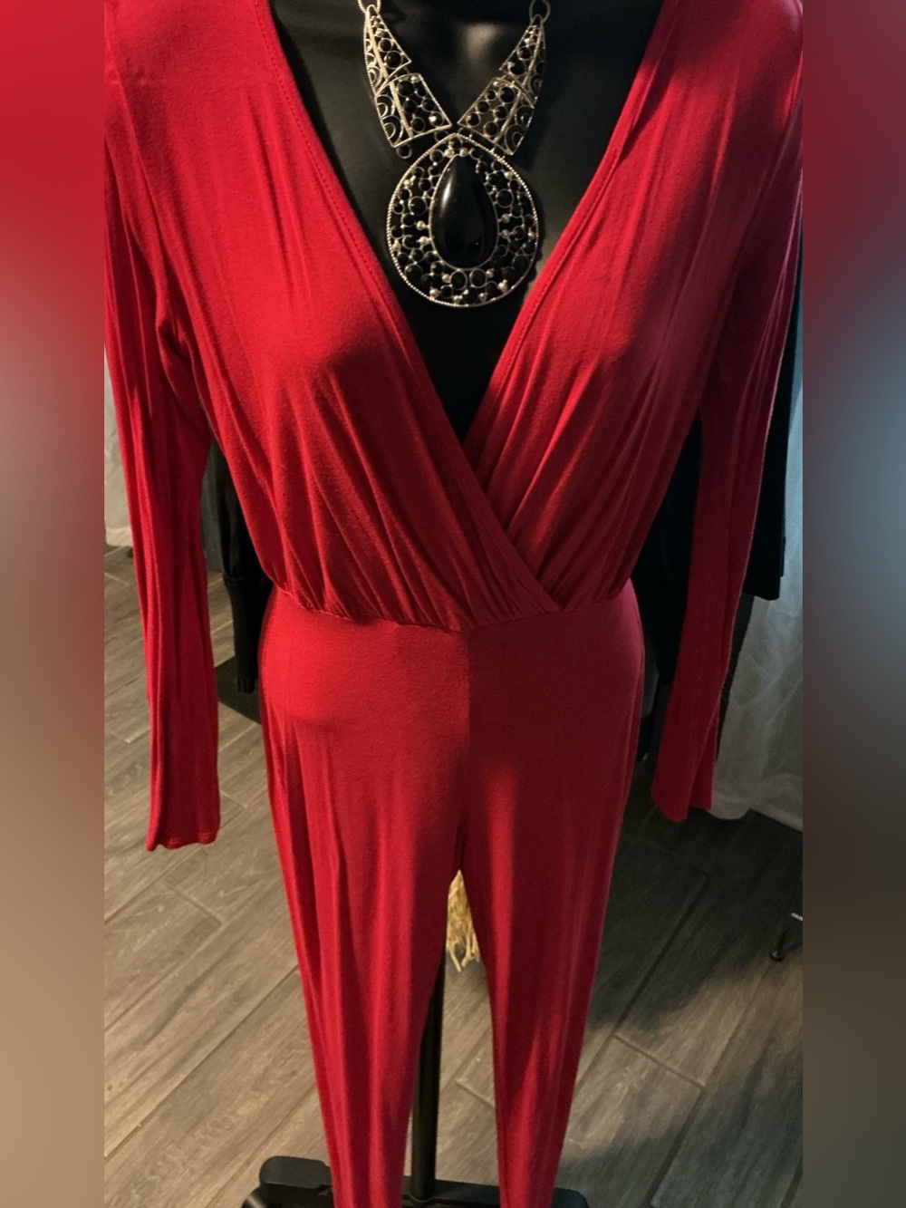 Fashion Nova Red Surplice Jumpsuit Medium